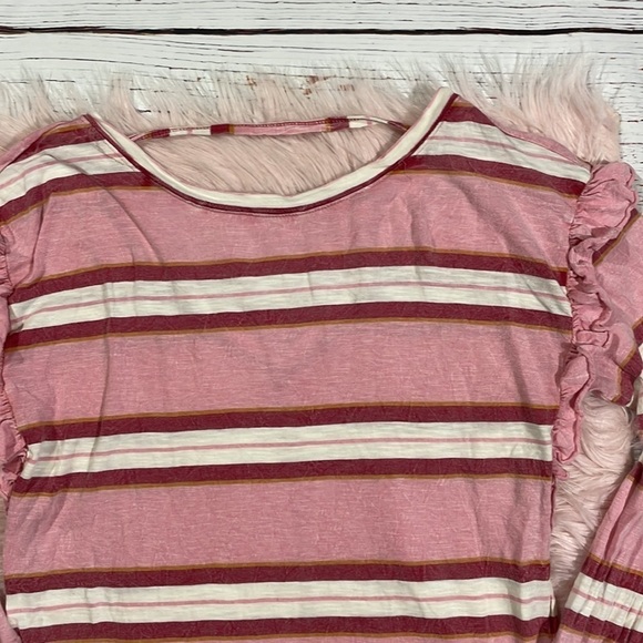 Anthropologie Pilcro Ruffled Open Back Pink Stripe Long Sleeve Cotton Top - Picture 7 of 12